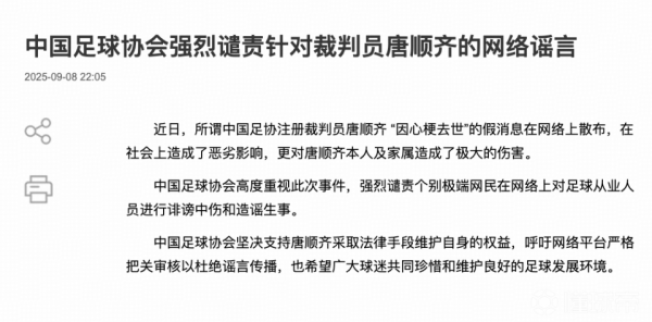 足协官方非难！37岁中超金哨被杜撰离世，曾罚下泰山2东说念主致1-6国安